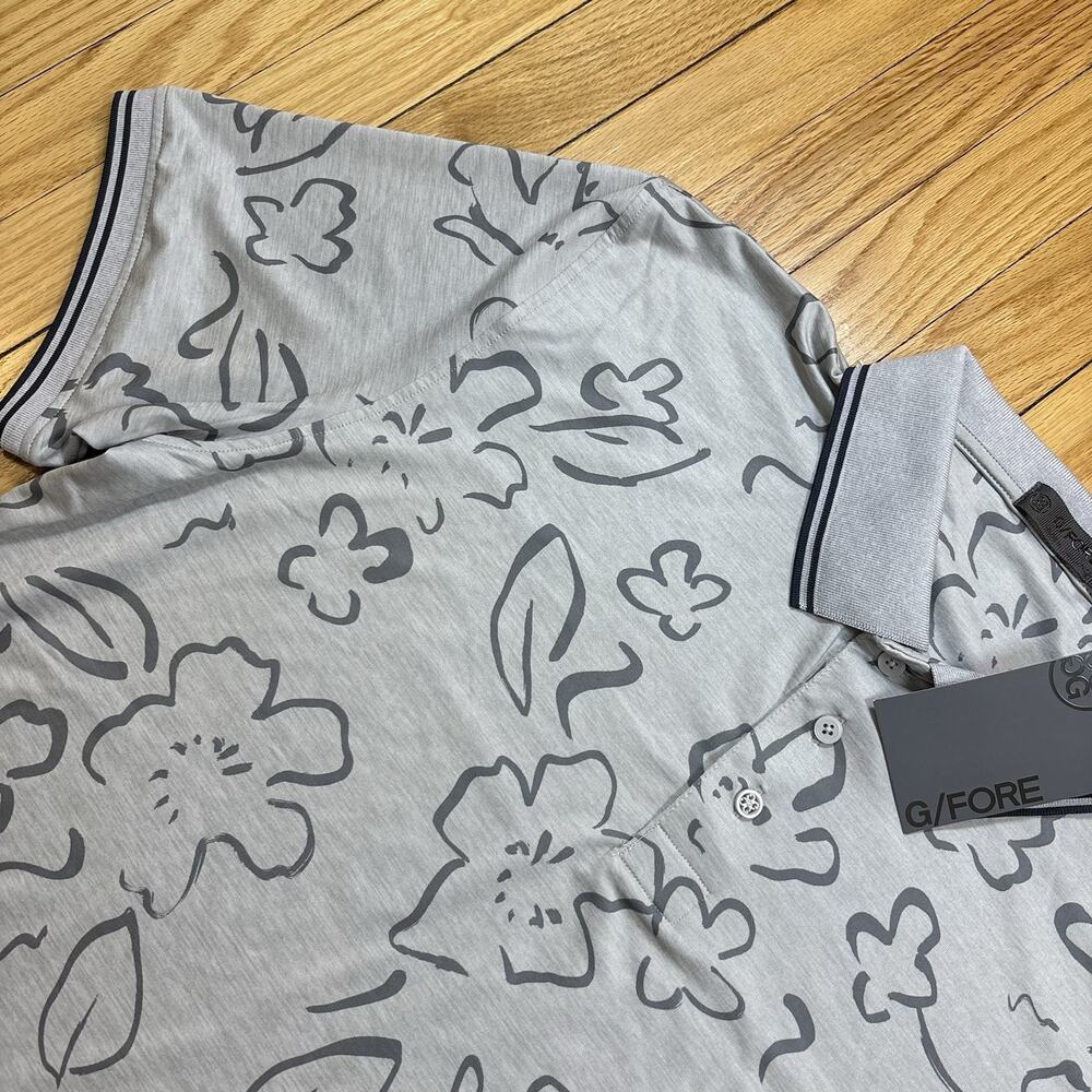 G/FORE Men’s 2XL Floral Watercolor Tech Jersey Slim Fit Golf Polo Grey Men's - Picture 3 of 13